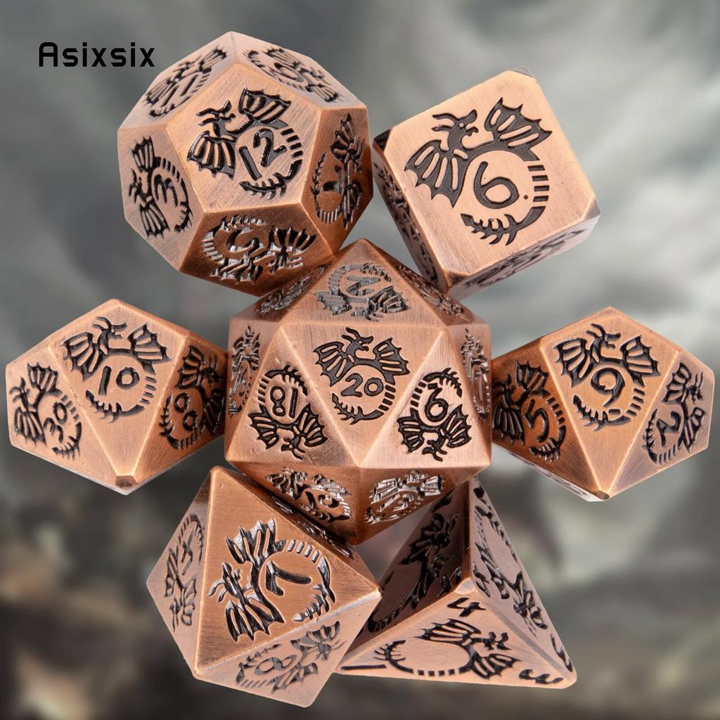 7 Pcs Copper Dragon Metal Dice Solid Metal Polyhedral Dice Set Suitable for Role-Playing RPG  Board Game Card Game