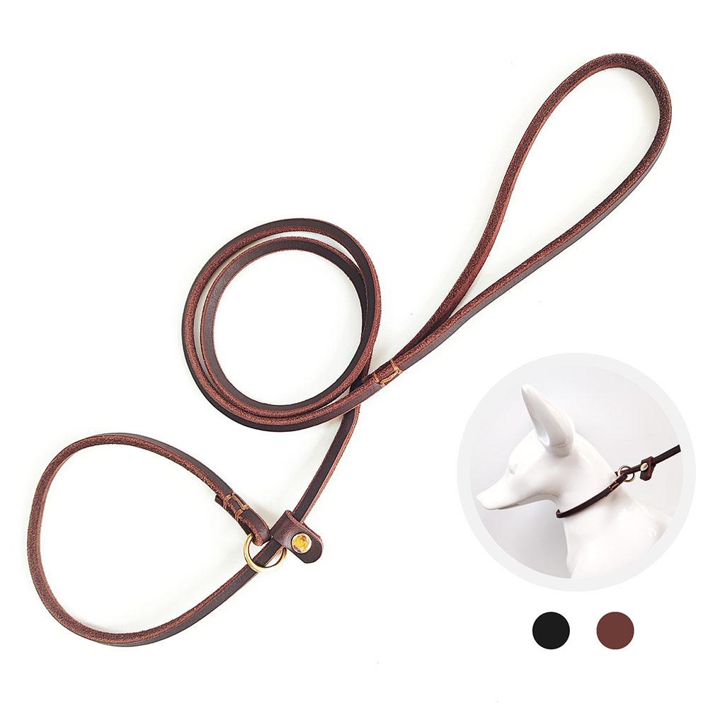 Real Leather Slip Dog Leash for Small Medium Dogs Puppies Lightweight Thin but Sturdy Adjustable Slip Lead for Dogs 0.6cm Wide