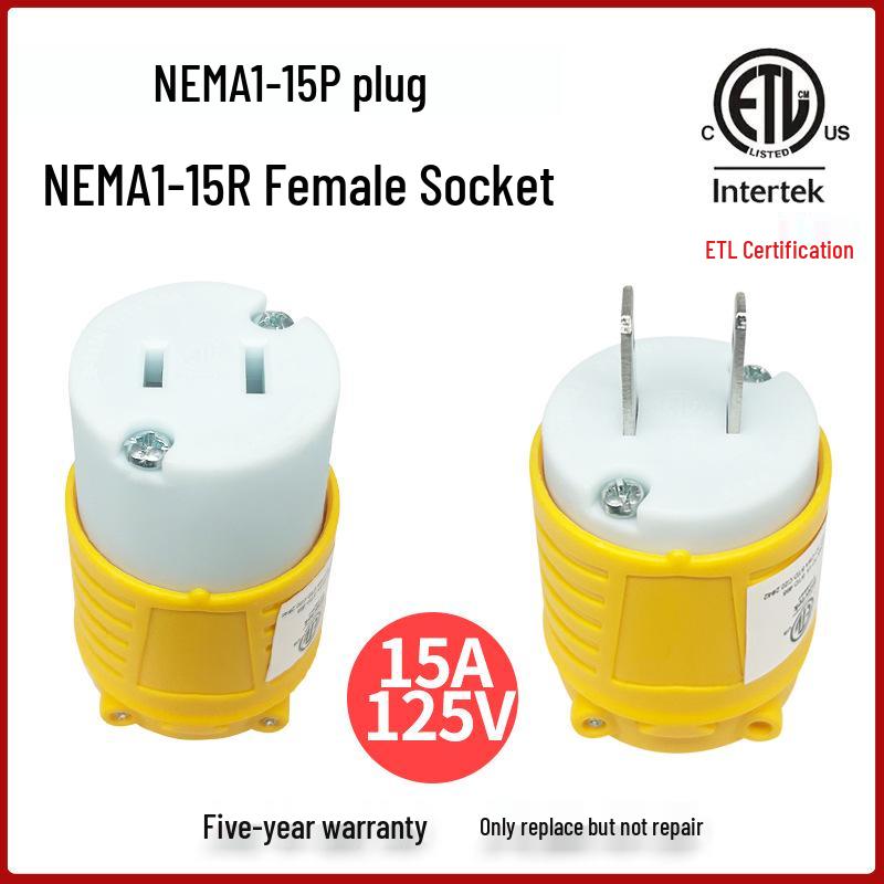 Американский стандарт NEMA1-15PR Отсоединяемая 2-контактная вилка питания, Сертифицирована ETL, Желтая