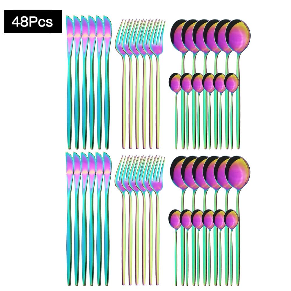 48Pcs Gold Mirror Polishing Cutlery Set Stainless Steel Dinnerware Tableware Knife Fork Spoon Coffee Spoon Flatware Home Party