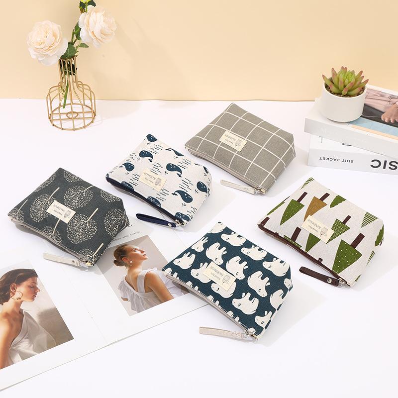 Холщовые косметички на молнии, мультяшные, студенческий пенал, кошелек для монет, женская ручная переносная сумка для хранения косметики, дорожный органайзер