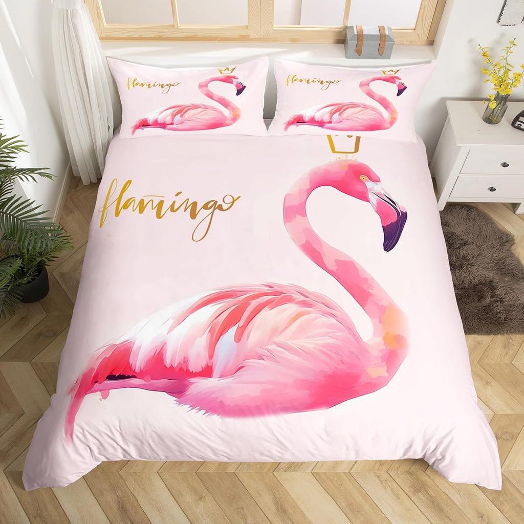 Flamingo Duvet Cover Three Piece Girl Bedroom Bedding Quilt Cover Set Pink Bedspread