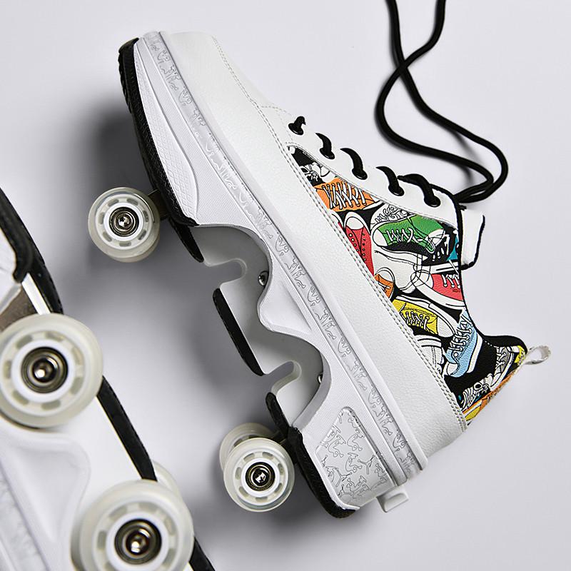 Трансформируемые роликовые коньки двойного назначения: Обувь с 4 колесами, для роликов, льда и ходьбы