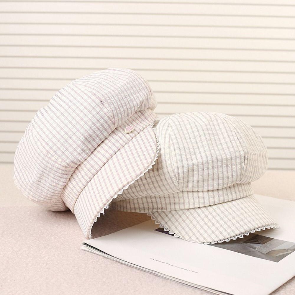 Тонкие клетчатые береты Y2k восьмиугольная шляпа новые кепки газетчика уличные