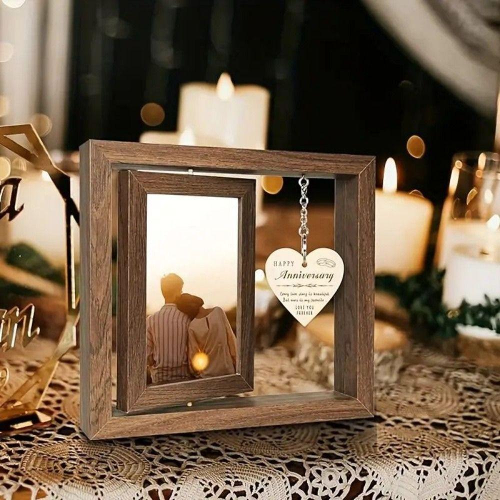 With Heart Pendant Desktop Photo Frame Wooden Photo Display Frame Home Supplies
