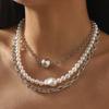Французский темперамент жемчуг микс и матч легкая роскошь геометрическая ключичная цепочка нишевая полая цепочка многослойное ожерелье