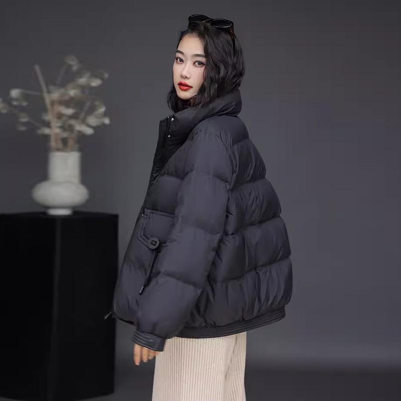 Модный литературный пуховик женский короткий 2024 зима новый белый утиный пух воротник стойка термокуртка для мамы большой размер