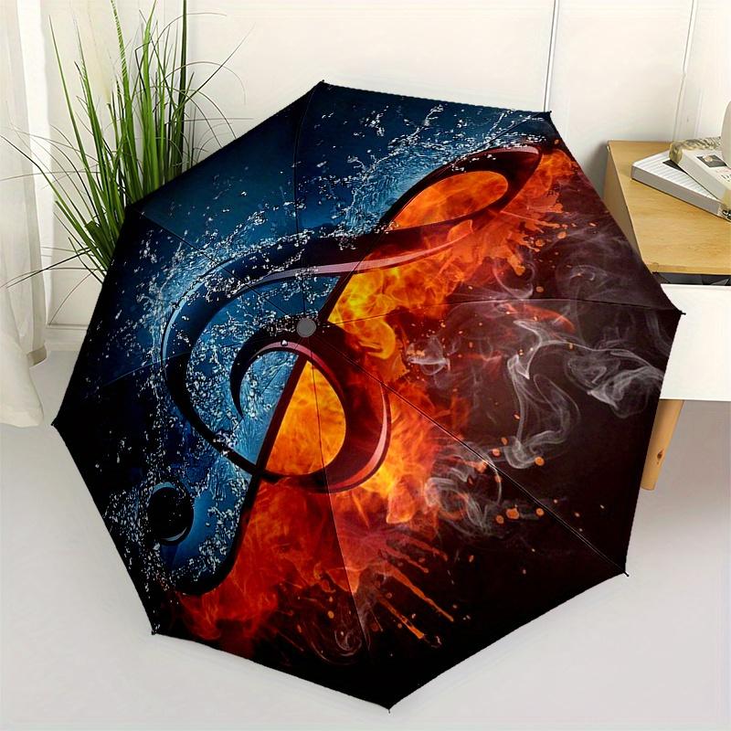 Flame & Water: Treble Clef Music Note Art PrintUmbrella, Portable 3-Fold Compact Umbrella,Christmas Gift ES440