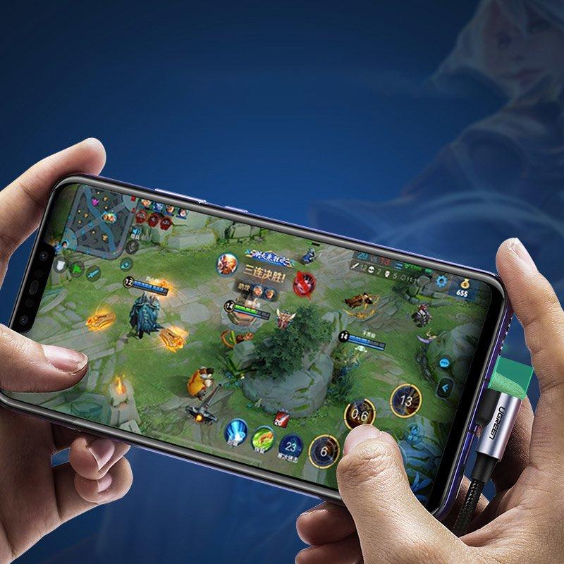 Ugreen Angled USB to USB Type-C Cable, Quick Charge 3.0, 3A, 2m, Gray (Model US176 20857)