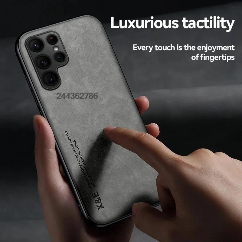Магнитный чехол из овчины для Samsung S25 S24 S23 S22 S21 S20 Plus FE S10 Capa Для Samsung Note 20 Ultra Матовый кожаный чехол для телефона