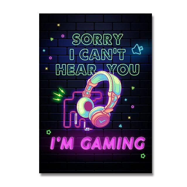 Ретро неоновые игровые принты, холст, постеры, крутые геймерские украшения для комнаты, картины, игровая комната, киберспортивный Настенный декор, плакаты, без света