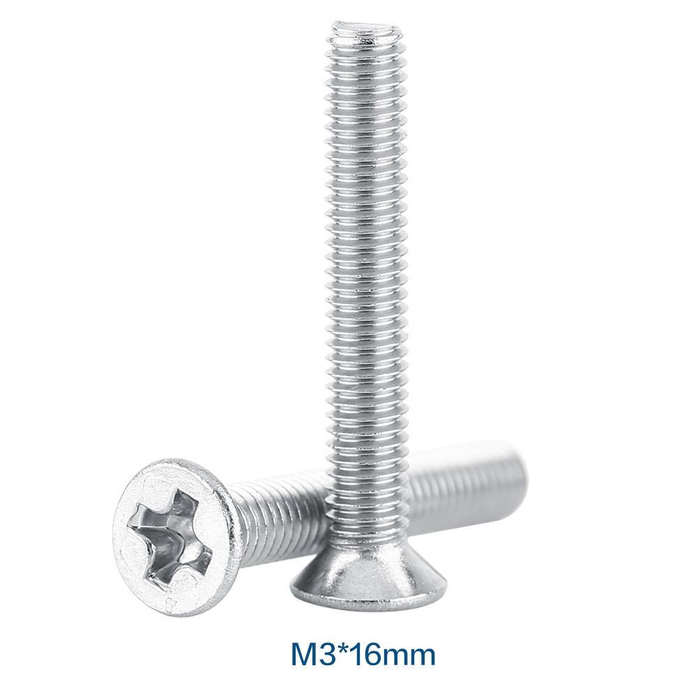 100 шт. в упаковке, плоская головка, нержавеющая сталь SS304, потайная метрическая резьба, болт, крепеж M3*16