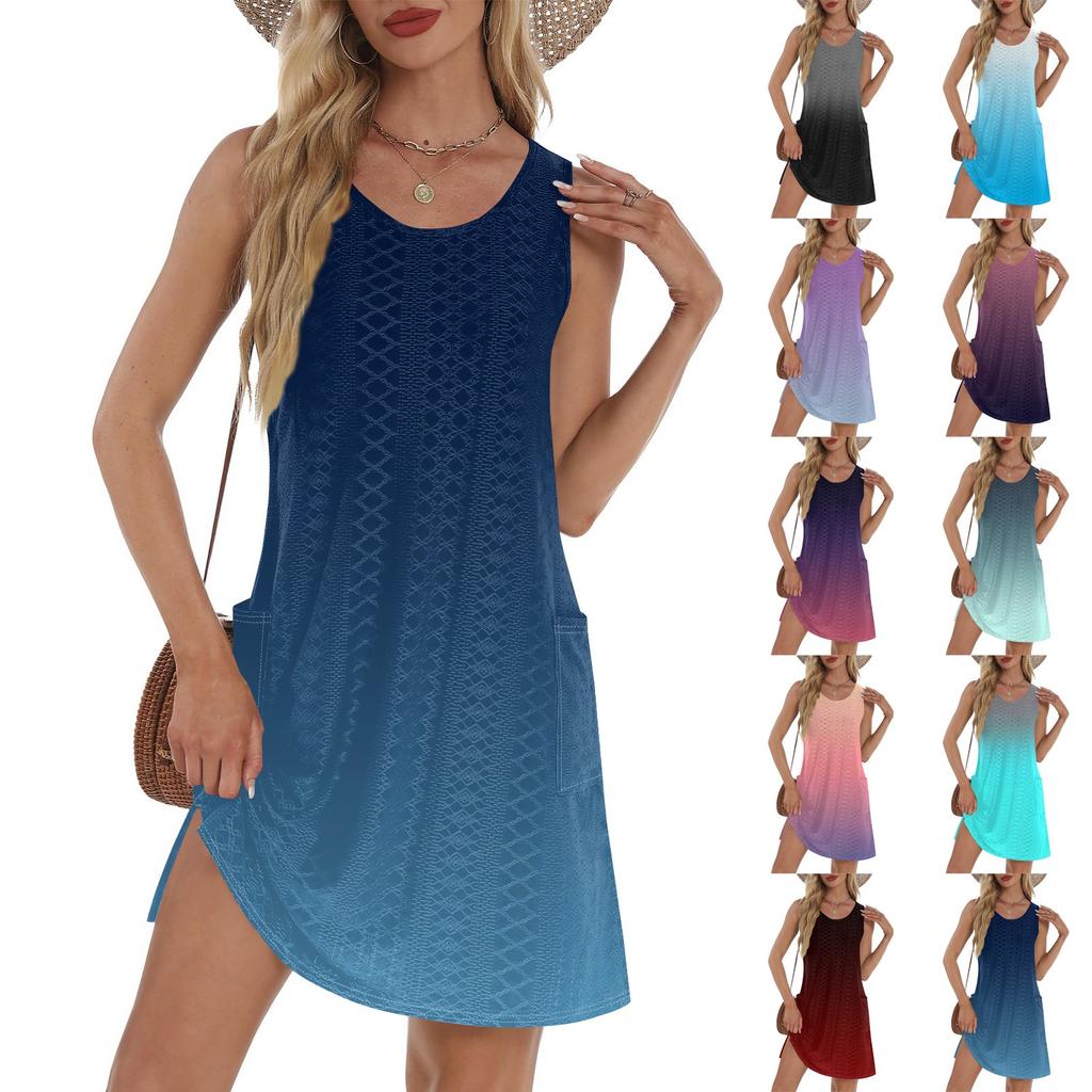 Women's Casual Sundress With Pockets Summer Boho Beach Dress T-Shirts Dress V Neck Loose Tank Dresses