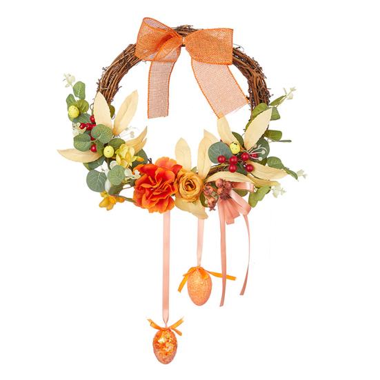Пасхальный венок Пасхальный кролик Венок из веток с искусственными цветами Яйца Входная дверь