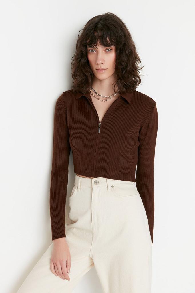 Женский элегантный кардиган Изумрудно-зеленый укороченный трикотаж на молнии кардиган