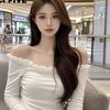 Французская однотонная короткая или длинная футболка с длинным рукавом на одно плечо, облегающая и тонкая осенне-зимняя базовая футболка в стиле Spice Girls