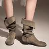 Женские замшевые зимние сапоги средней высоты на плоской подошве, модная обувь для женщин 2025 года, дизайнерские зимние мотоциклетные сапоги, новые женские ботинки Chelsea Botas