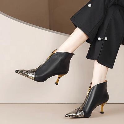 Сексуальные ботильоны с острым носком на тонком каблуке 2024 года, модные однотонные офисные туфли для женщин, брендовые женские ботинки на молнии, женские ботинки Botas De Mujer