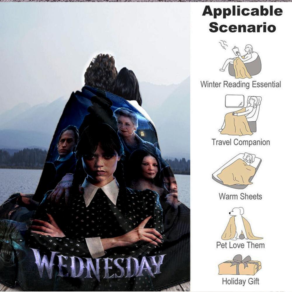 1Pc Wednesday Addams Mystery Flannel Blanket, Soft And Comfortable, Casual Warm, Camping Travel, Christmas, Halloween Xmas Gift L1467