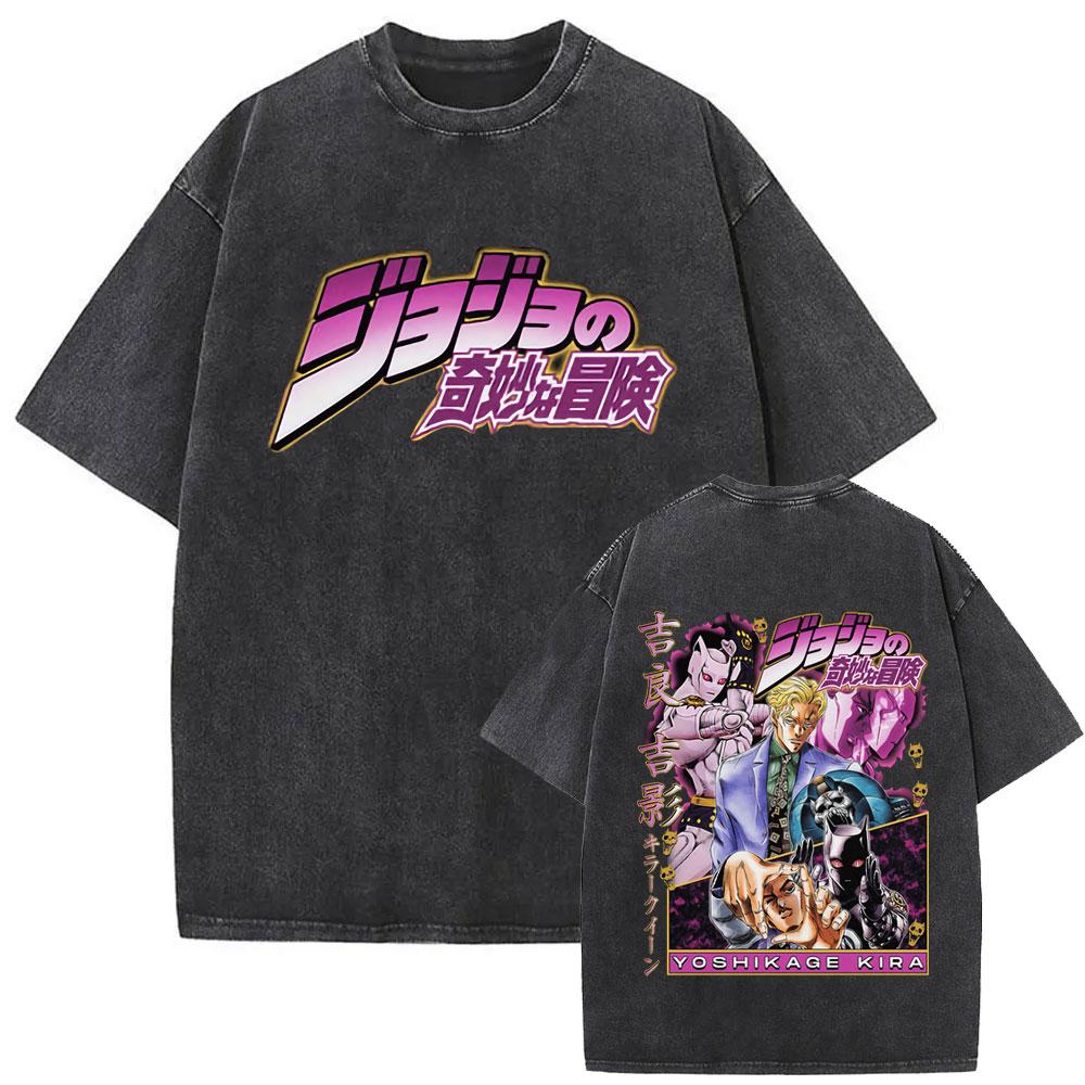 Стирка Винтаж Аниме JoJo's Bizarre Adventure Дио Брандо Двусторонний Принт Футболка Мужская Женская Повседневная Оверсайз Хлопковые Футболки
