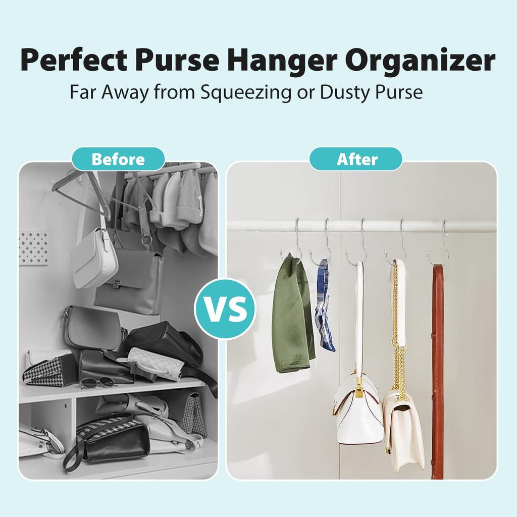 Myfolrena Bag Hanger Closet 12pcs Bags Clothes Curtain Storage Rotating Metal S-Hook