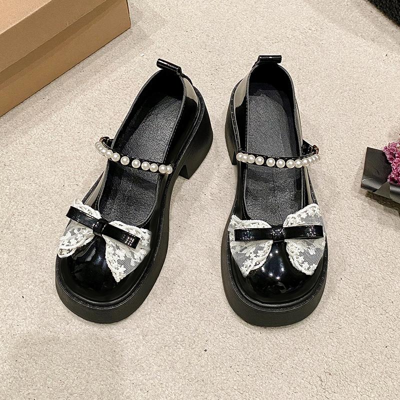 Туфли на толстом каблуке Летние Новые с круглым носком С мелким вырезом На шнуровке С бантом-бабочкой Металлическая пряжка Водонепроницаемая платформа Нескользящие Высокие каблуки