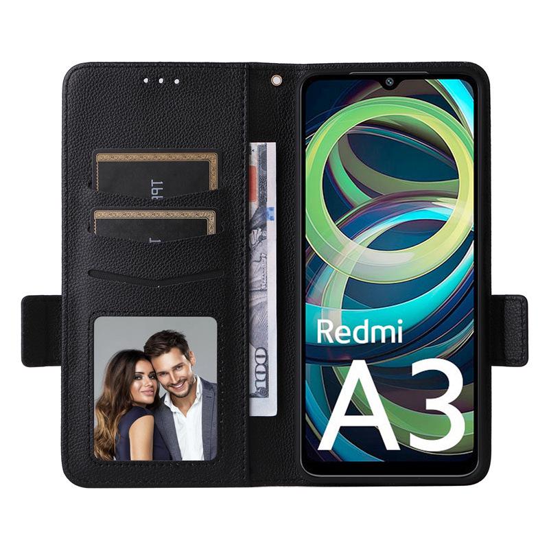 Кожаный чехол для телефона Redmi A3 с держателем для карт и ремешком - Стиль для трансграничной торговли