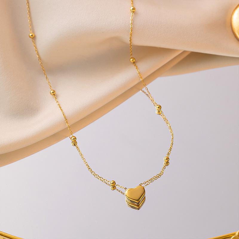 3PCS Stainless Steel Gold Plated Heart Necklace Bracelet Earrings Jewelry for Women Wedding Valentine's Day Fashion Jewelry Gift