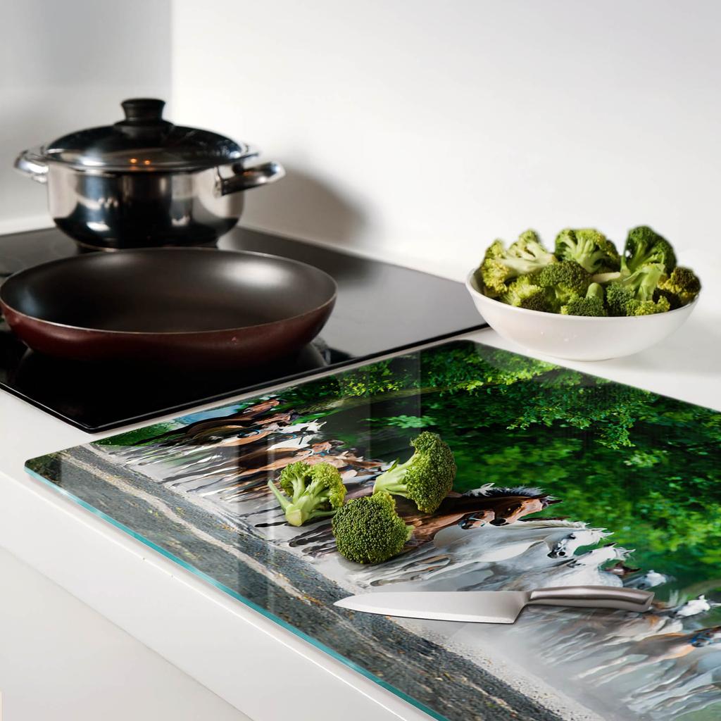 Glass Kitchen Chopping Board with Galloping Horses Graphic 80x52 cm
