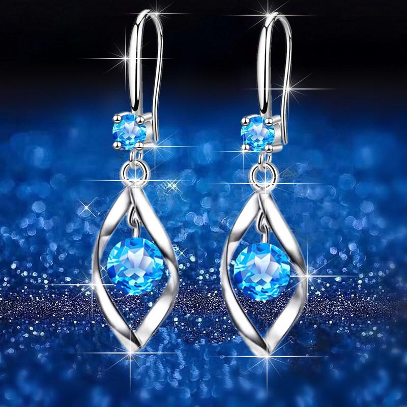 Imitation S925 Silver Earrings Female Zircon Rotating Love Temperament Earrings Twist Fashion Earrings