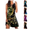 Women Casual Summer Printed Tank Sleeveless Dress Hollow Out Loose Beach Dress