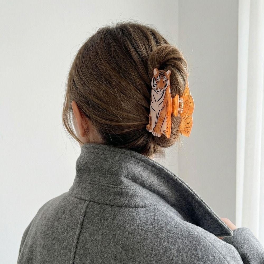 PC Tiger Hair Claw Acrylic Large Shark Clip Creative Animal Shaped Hair Clip Streetwear