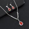 Necklace Earrings Set Party Banquet Jewelry Bridal Wedding Red Water Drop Glass Necklace Earrings