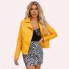 Spring and Autumn Short Leather Jacket Women's Slim Lapel Biker Jacket Diagonal Zipper Jacket Women's Coat