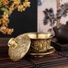 Antique Brass Teacup Set: Dragon & Phoenix Motif with Bronze Ornaments, 3-Piece Collection