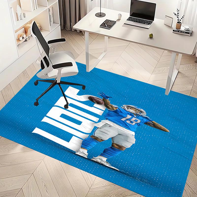 1pc Detroit Lions logo Print Area Rug - Soft, Washable Non-Slip Indoor Mat, Living Room, Home Office Decorative Rug,Office Decorative