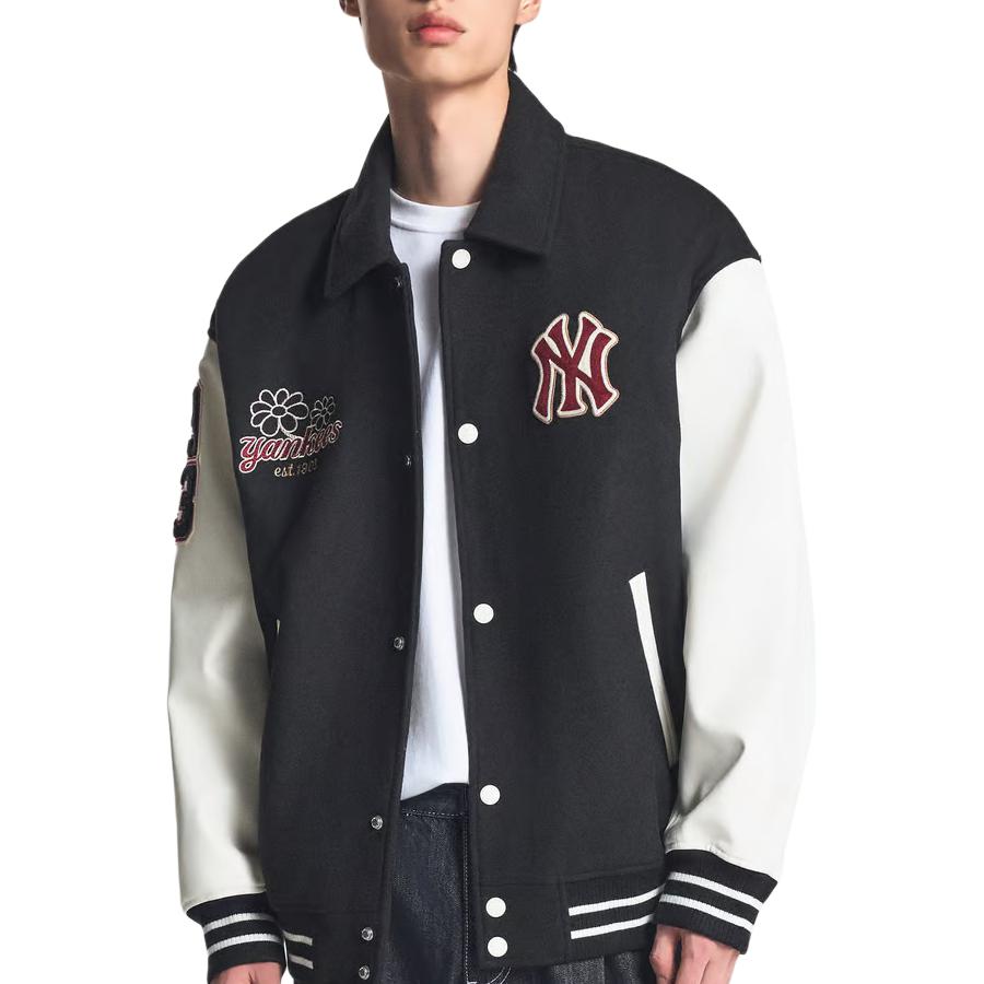 MLB Нью-Йорк Янкис Varsity Однобортная Куртка с Воротником с Отворотами и Длинным Рукавом Унисекс Куртка Черная 3AJPV1446-50BKS