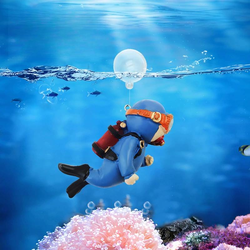 Мини-фигурка аквалангиста, фигурка аквалангиста в действии, украшение для аквариума, искусство, креативные ландшафтные аксессуары для аквариума