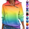 Ladies' Autumn And Winter Top With Zipper, Casual Gradient Color Long Sleeved Top