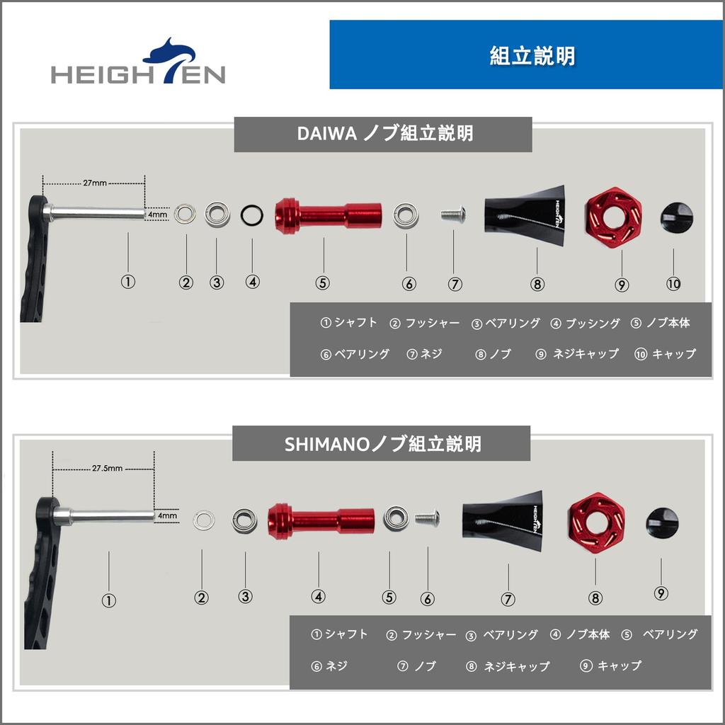 HEIGHTEN 20mm Reel Handle Knob for Shimano Daiwa Type Type Tornado Series (Shimano A) (Daiwa S) (Gunmetal & Gold) (710)