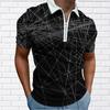 Men's Shirt Polo Casual Zip Short Sleeve Fashion Casual Zipper Summer Spring Regular Fit 3D White Lines Print Shirt