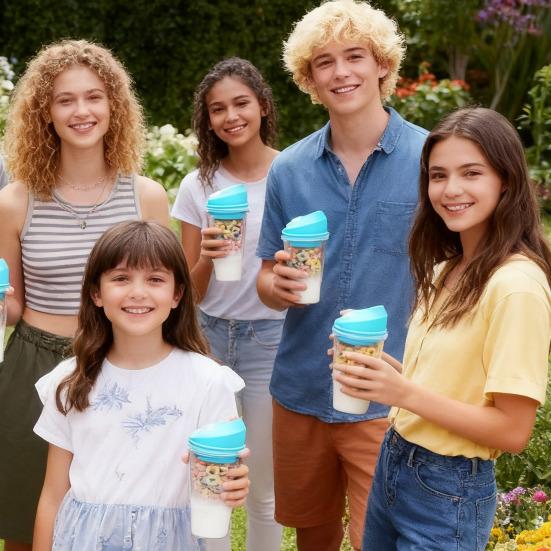 Двухслойный стакан для завтрака на ходу, герметичный контейнер для завтрака с отдельными отделениями для молока и хлопьев, портативный стакан для хлопьев и молока для быстрого