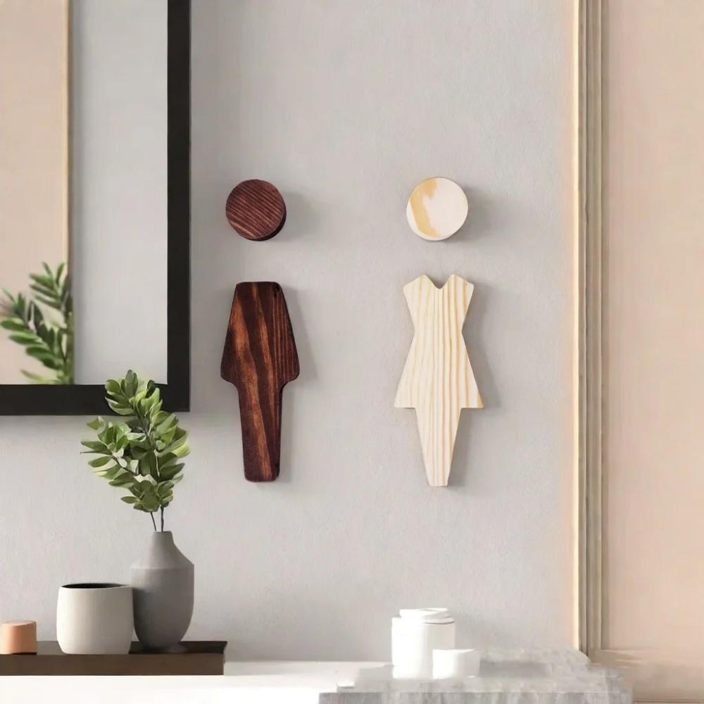 1 Pair Solid Wood Bathroom Sign Men's and Women's WC Door Sign Restroom Sign  Toilet Door Decoration