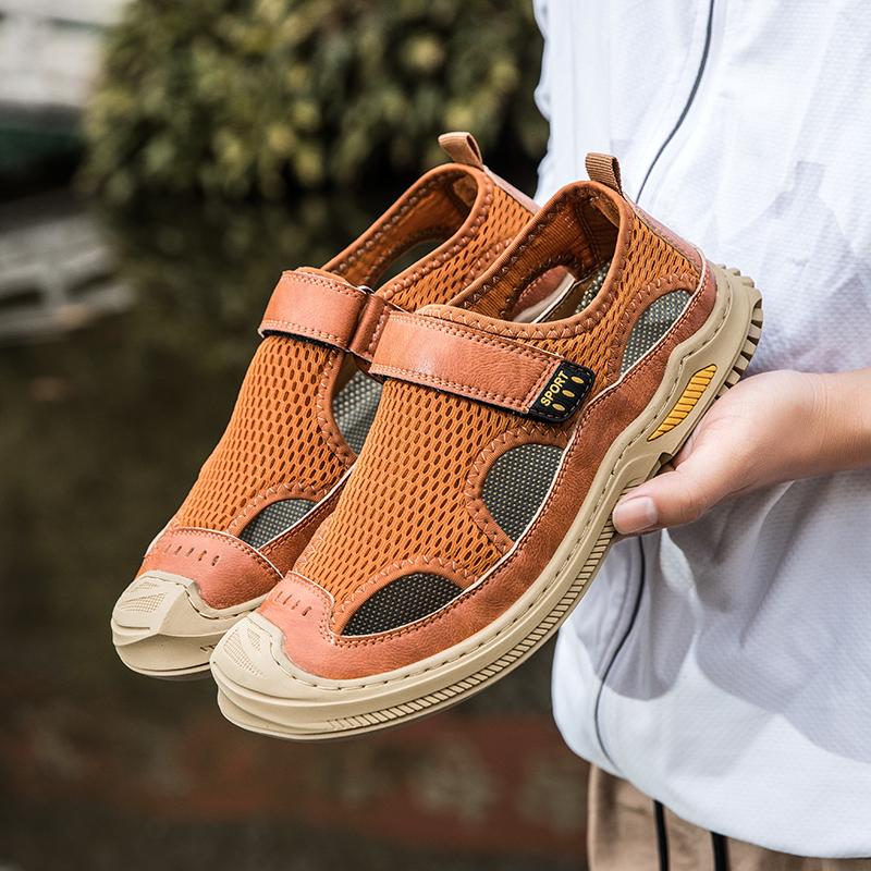 Fashion Summer 2025 Men's Outdoor Breathable Hollow Mesh Shoes Fashion Brand Men's Comfortable Water Wading Non Slip Soft Bottom Sandals