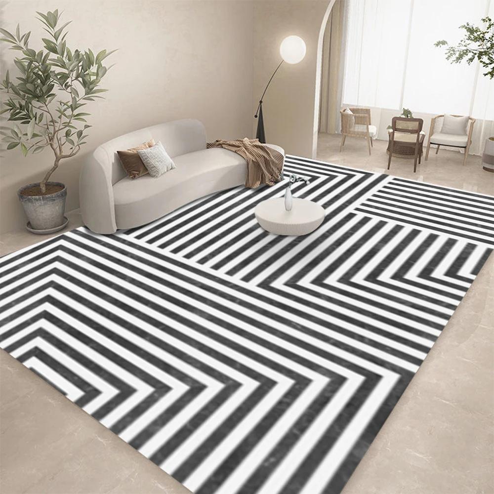 Черный Белый Геометрическая Линия Абстрактное Искусство Ковер Гостиная Диван Декор Кухонный Столик Коврик Комната Отдыха Нескользящий Напольный Коврик Хэллоуин