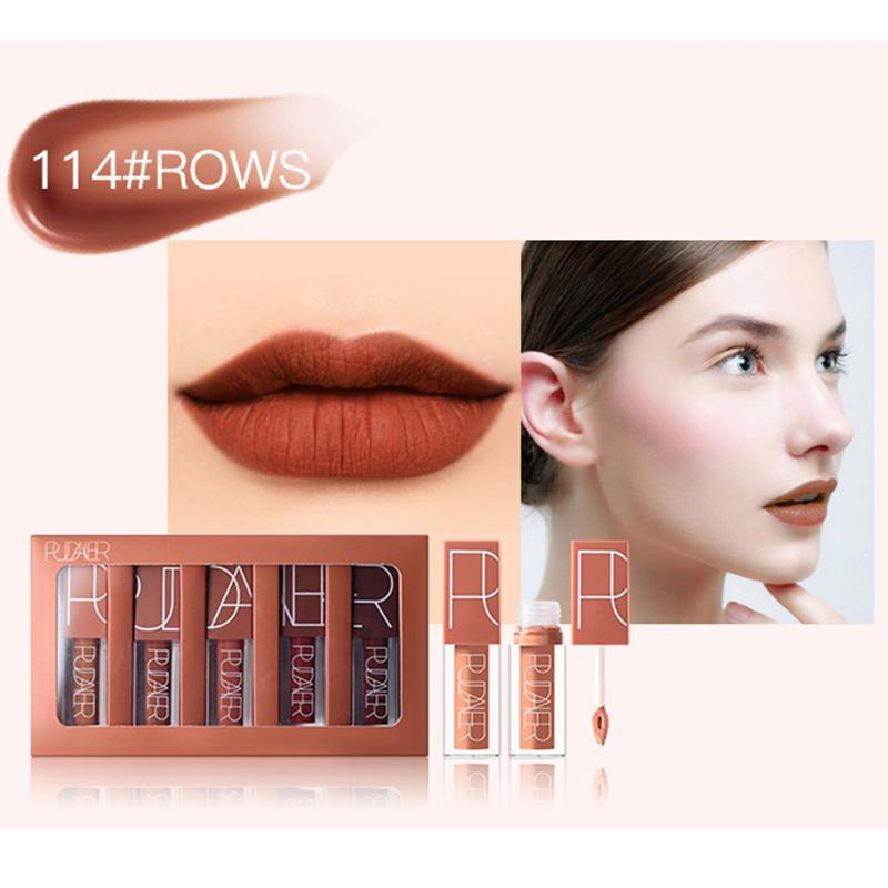 Pudaier Lip Gloss Matte Matte Velvet Liquid Lipstick с антипригарным покрытием, глазурь для губ, пятицветный набор