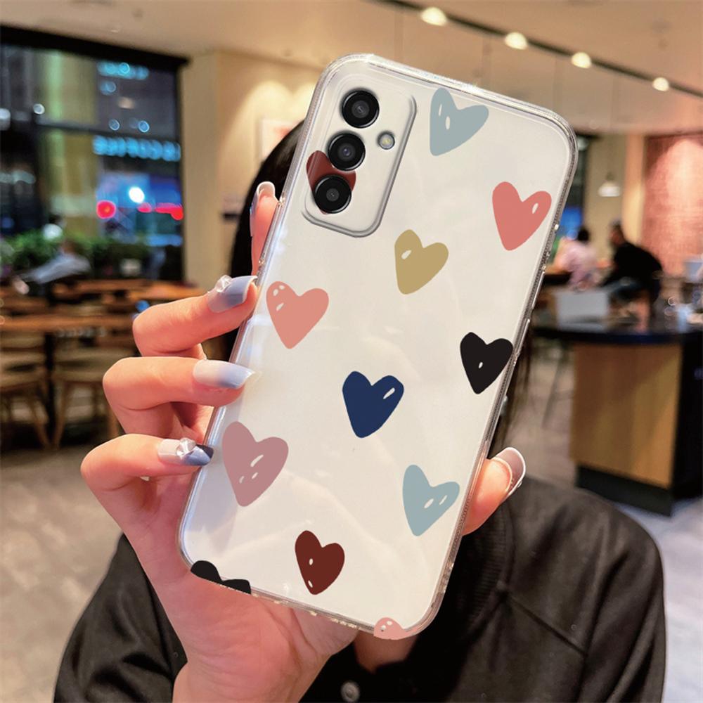 Чехол для телефона с рисунком сердца для Samsung Galaxy M13 M14 M15 M23 M33 M35 M55 M54 M53 M34 Прозрачный TPU чехол для девушек, не желтеющий