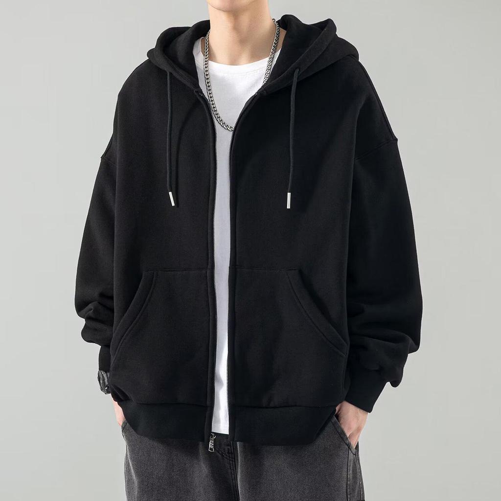 Men's Heavyweight Cardigan Hoodie - Spring & Autumn Style Trendy Hooded Coat for Couples and Boys.