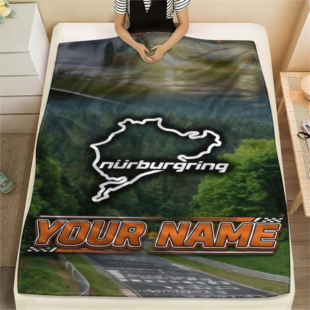 1PC Custom Name Nürburgring Patterned Flannel Blanket Suitable For All Seasons for Home Decor Warmth and Comfort Gifts Holiday Present