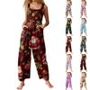 Womens Casual Overalls Jumpsuits Adjustable Straps Sleeveless Print Comfy Rompers With Pocket